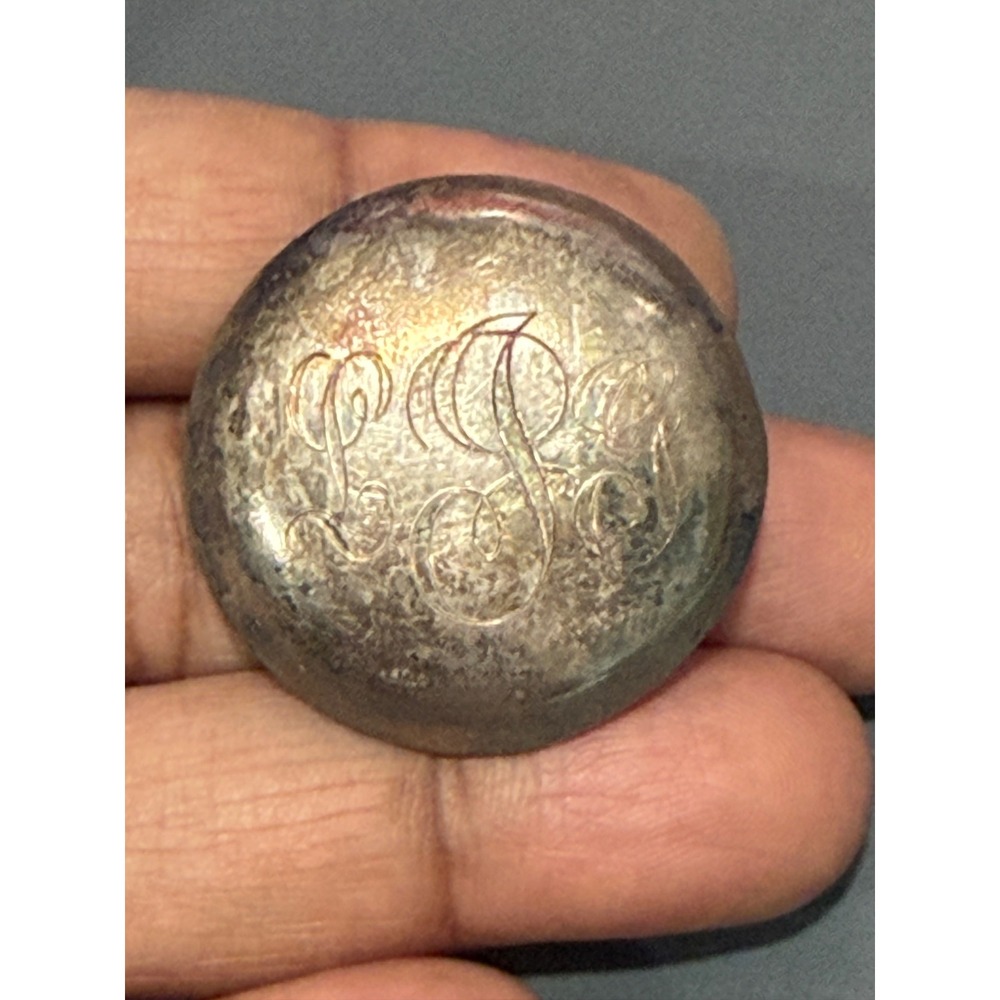 Vintage Mexican Sterling Silver Puffy Hollow Brooch Silver Monogrammed Domed LPG